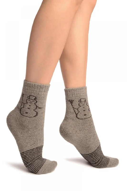 Women's cushioned sole socks for shock absorptionGrey With Thing Stripes & Snowman Angora Ankle High Socks Women's cushioned sole socks for shock absorptionGrey With Thing Stripes & Snowman Angora Ankle High Socks