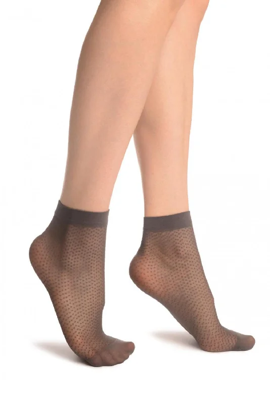 Women's ankle socks with a frilly edgeGrey Woven Dots Ankle High Socks