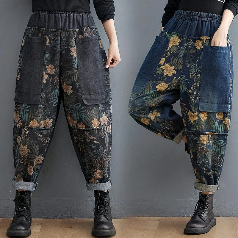Women's petite - fit skinny pants High - waisted women jeans for a flattering silhouette High Waist Floral Harem Jeans Women's petite - fit skinny pants High - waisted women jeans for a flattering silhouette High Waist Floral Harem Jeans