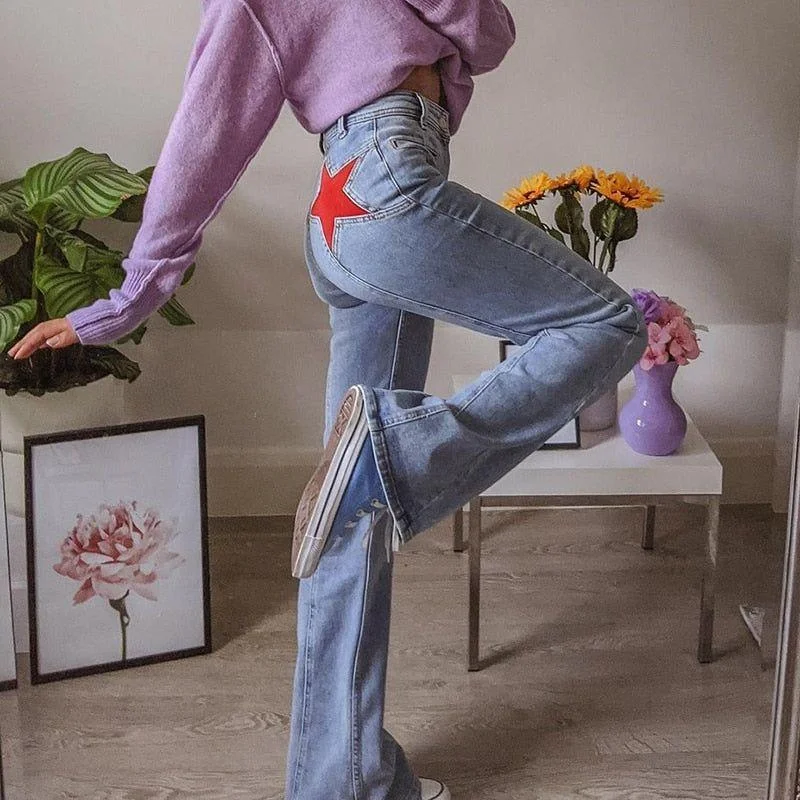 Women's junior - sized denim pants Distressed women jeans for a trendy and edgy look Hylda Star Patchwork High Waisted Jeans Women's junior - sized denim pants Distressed women jeans for a trendy and edgy look Hylda Star Patchwork High Waisted Jeans