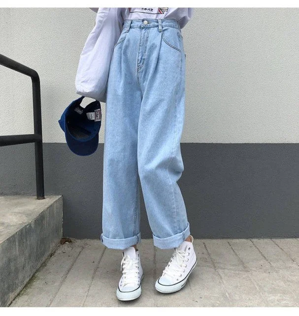 Women's plus - size wide - leg pants Bootcut women jeans to complement various shoe styles KittenAlarm - Jeans Women Solid Vintage High Waist Wide Leg Denim Trousers Simple Students All-match Loose Fashion Harajuku Womens Chic Casual Women's plus - size wide - leg pants Bootcut women jeans to complement various shoe styles KittenAlarm - Jeans Women Solid Vintage High Waist Wide Leg Denim Trousers Simple Students All-match Loose Fashion Harajuku Womens Chic Casual