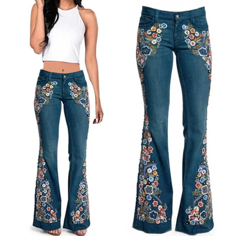 Women's pants for garden parties Colored women jeans in vibrant hues like red and yellow KittenAlarm - Trends Hot Sale Women Embroidered Bell Bottoms Skinny Jeans Floral Flared Jeans Ladies Spring Casual Denim Pants XS-4XL Women's pants for garden parties Colored women jeans in vibrant hues like red and yellow KittenAlarm - Trends Hot Sale Women Embroidered Bell Bottoms Skinny Jeans Floral Flared Jeans Ladies Spring Casual Denim Pants XS-4XL