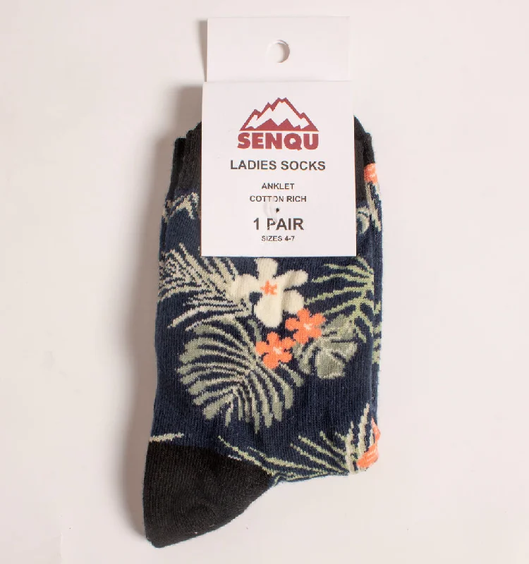 Women's adjustable - fit socks for a customized feel1 PACK FLORAL SOCKS - NAVY