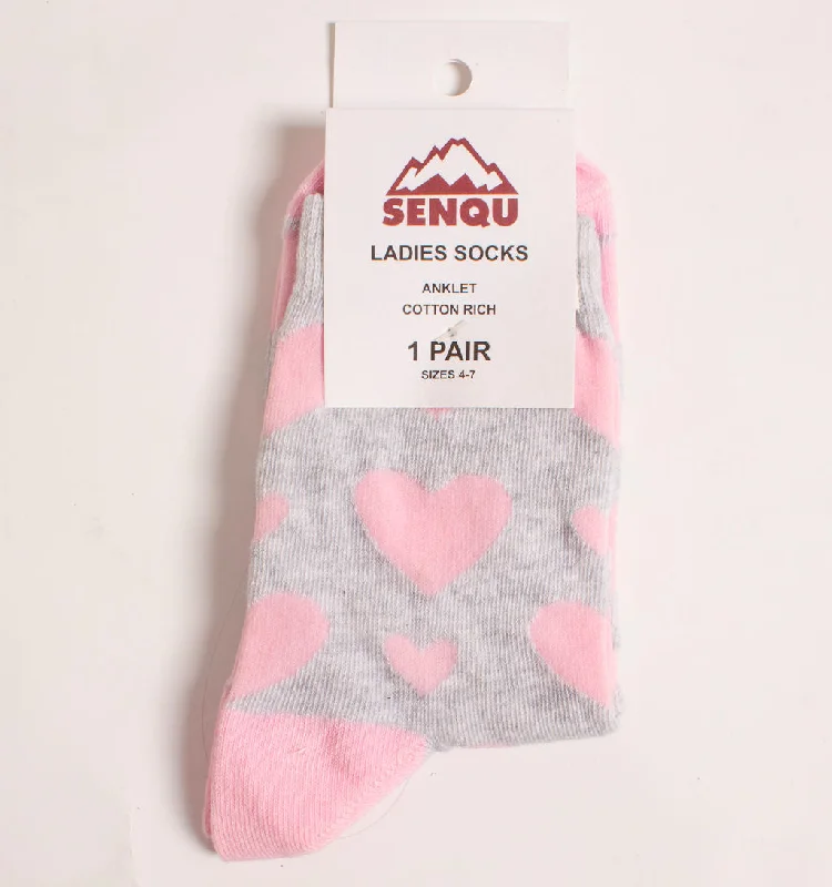 Women's cotton blend socks for breathability1 PACK HEARTS SOCK - GREY
