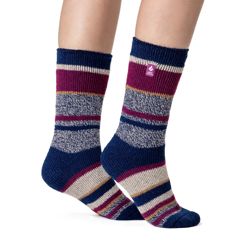 Women's silk - lined socks for a luxurious feelLadies Original Fleckney Twist Stripe Socks - Navy & Wine Women's silk - lined socks for a luxurious feelLadies Original Fleckney Twist Stripe Socks - Navy & Wine
