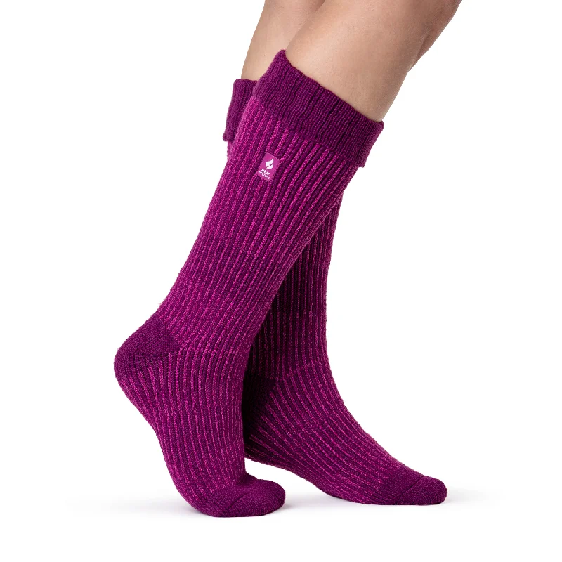 Women's ribbed knee - high socks for a classic lookLadies Original Begonia Long Boot Socks With Turnover Top - Fuchsia Women's ribbed knee - high socks for a classic lookLadies Original Begonia Long Boot Socks With Turnover Top - Fuchsia