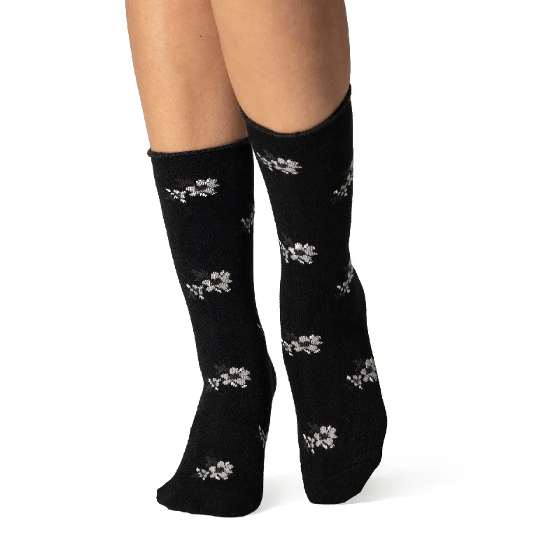 Women's over - the - calf socks with a stripe designLadies Ultra Lite Bellis Floral Socks - Black Women's over - the - calf socks with a stripe designLadies Ultra Lite Bellis Floral Socks - Black