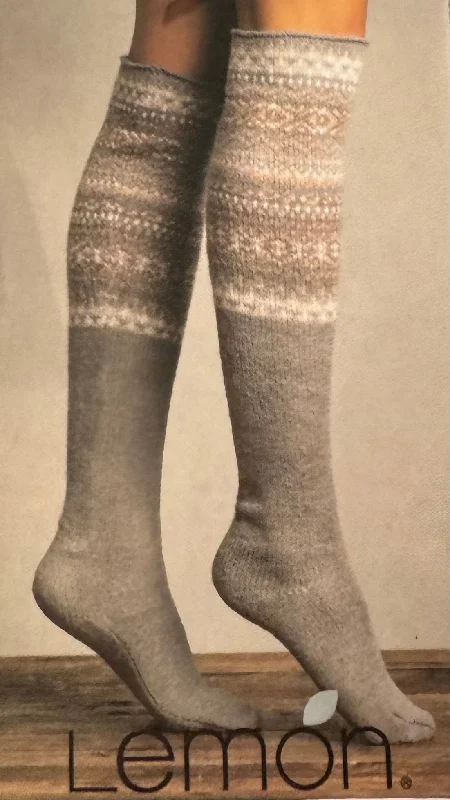 Women's silk - lined socks for a luxurious feelLEMON LILYS SNOWFALL FAIRSLE OVER THE KNEW SOCK