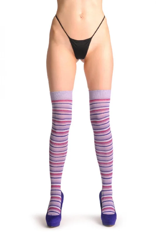 Women's cotton blend socks for breathabilityLilac Red & Purple Thin Stripes