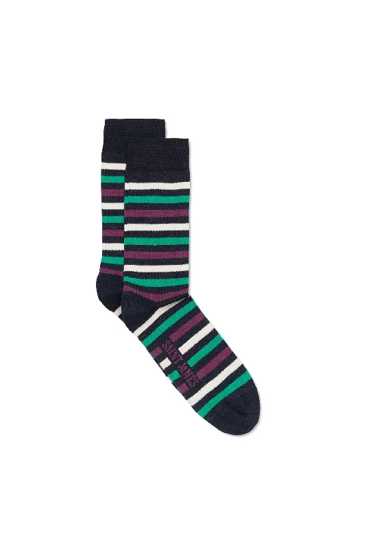Women's nylon - reinforced socks for durabilityMulticolour striped socks - in cotton jersey (MARINE/PRUNE) Women's nylon - reinforced socks for durabilityMulticolour striped socks - in cotton jersey (MARINE/PRUNE)