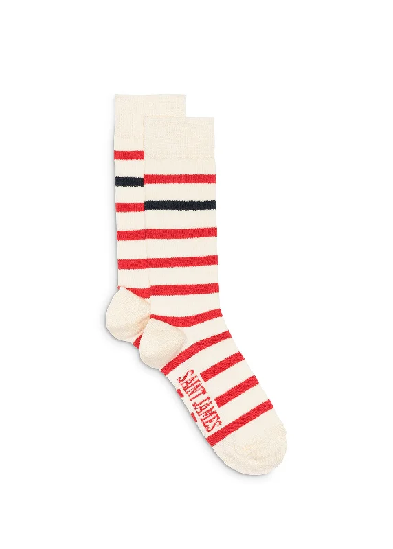 Women's cushioned sole socks for shock absorptionNaval striped socks - in cotton jersey (ECUME/TULIPE/MARINE) Women's cushioned sole socks for shock absorptionNaval striped socks - in cotton jersey (ECUME/TULIPE/MARINE)