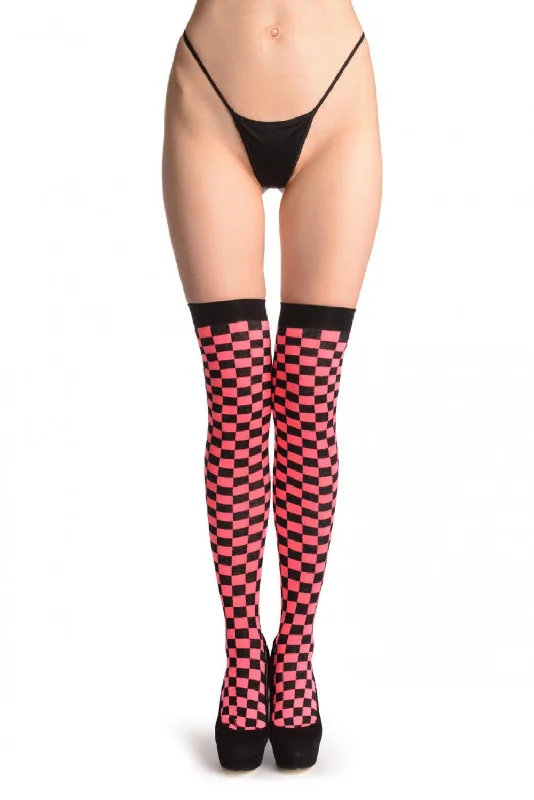 Women's non - slip socks for safetyNeon Pink & Black Checked