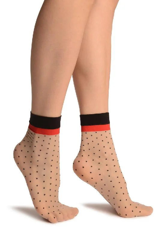 Women's bamboo fiber socks for eco - friendlinessNude With Black Polka Dots & Red Stripe Top Socks Ankle High Women's bamboo fiber socks for eco - friendlinessNude With Black Polka Dots & Red Stripe Top Socks Ankle High