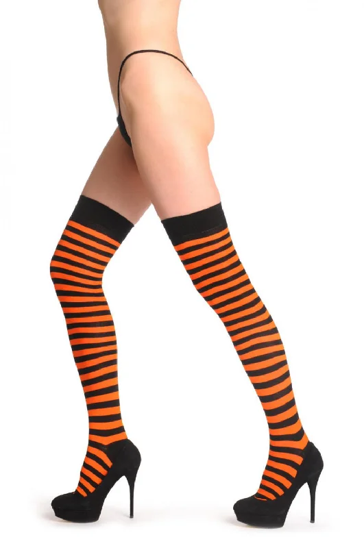 Women's over - the - calf socks with a stripe designOrange & Black Stripes