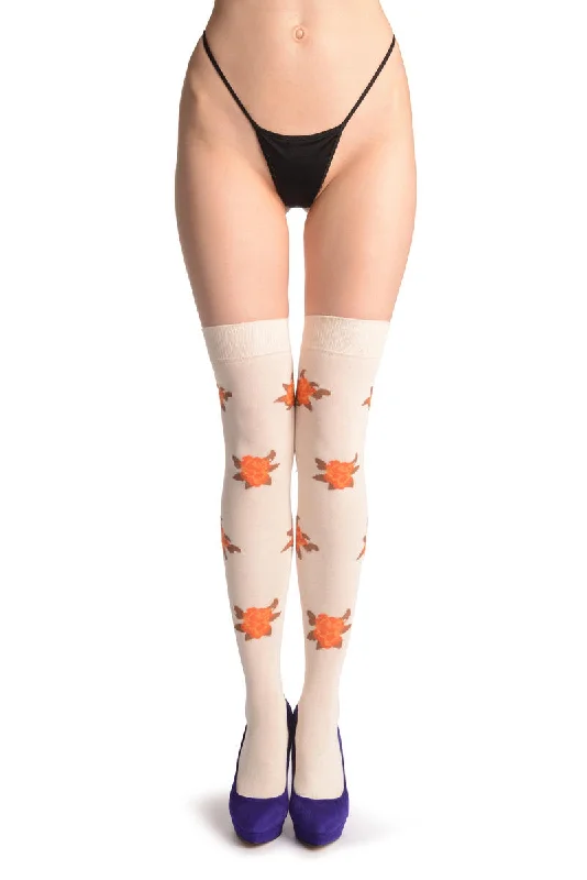 Women's leather - look socks for an edgy styleOrange With Yelllow Roses On Cleam