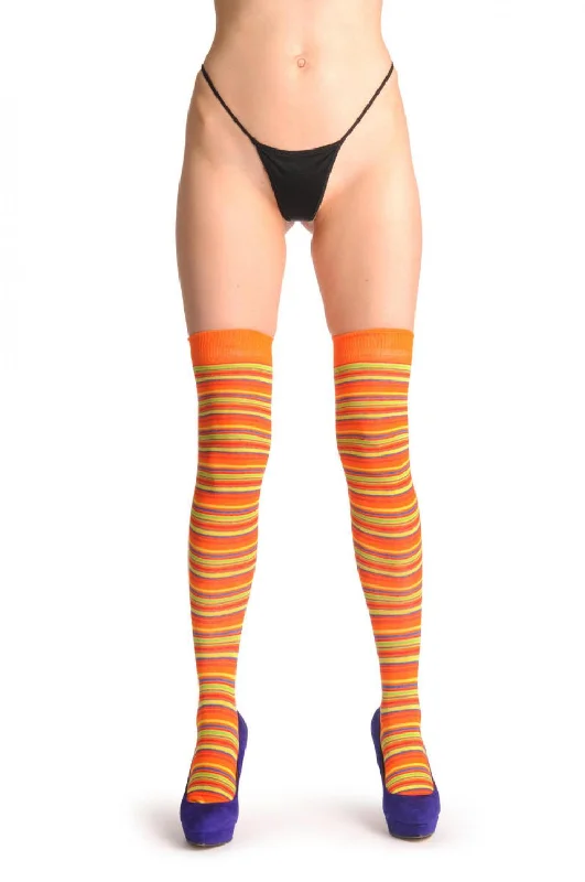 Women's cushioned sole socks for shock absorptionOrange Yellow Lime Green & Navy Blue Thin Stripes Women's cushioned sole socks for shock absorptionOrange Yellow Lime Green & Navy Blue Thin Stripes