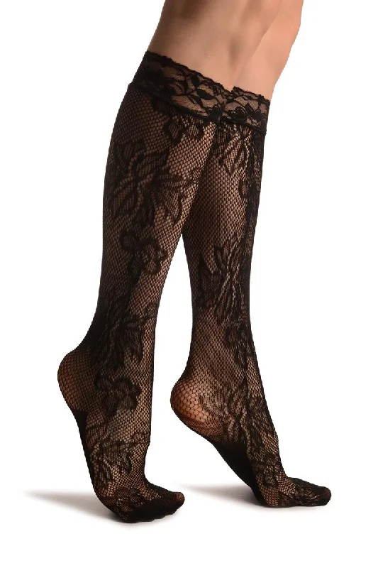 Women's over - the - calf socks with a stripe designOrchid & Peony Flowers Black Lace Knee High Socks Women's over - the - calf socks with a stripe designOrchid & Peony Flowers Black Lace Knee High Socks