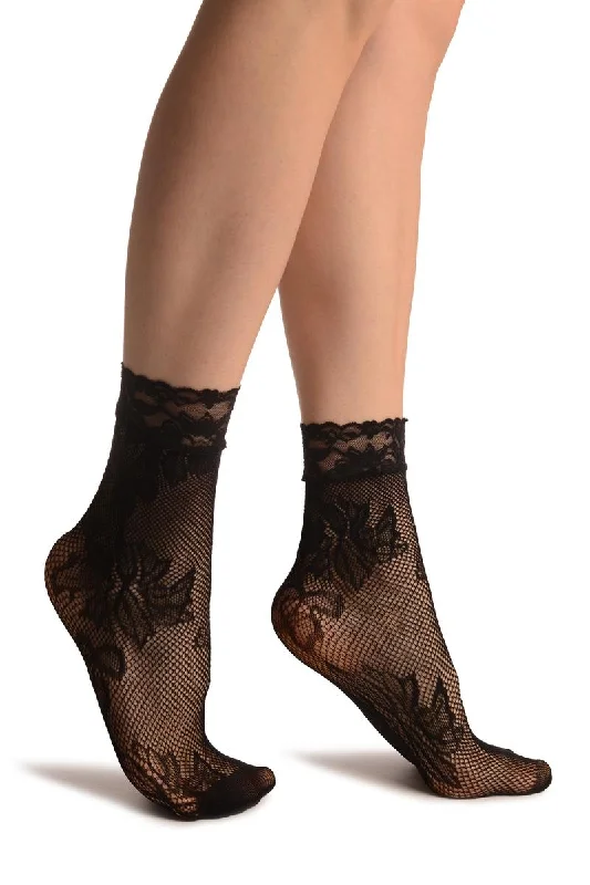 Women's arch - support socks for better comfortOrchid & Peony Flowers Black Lace Socks Ankle High Women's arch - support socks for better comfortOrchid & Peony Flowers Black Lace Socks Ankle High
