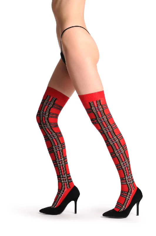 Women's knee - high socks with lace trimOver The Knee Opaque Red Checkered Warm Socks Women's knee - high socks with lace trimOver The Knee Opaque Red Checkered Warm Socks