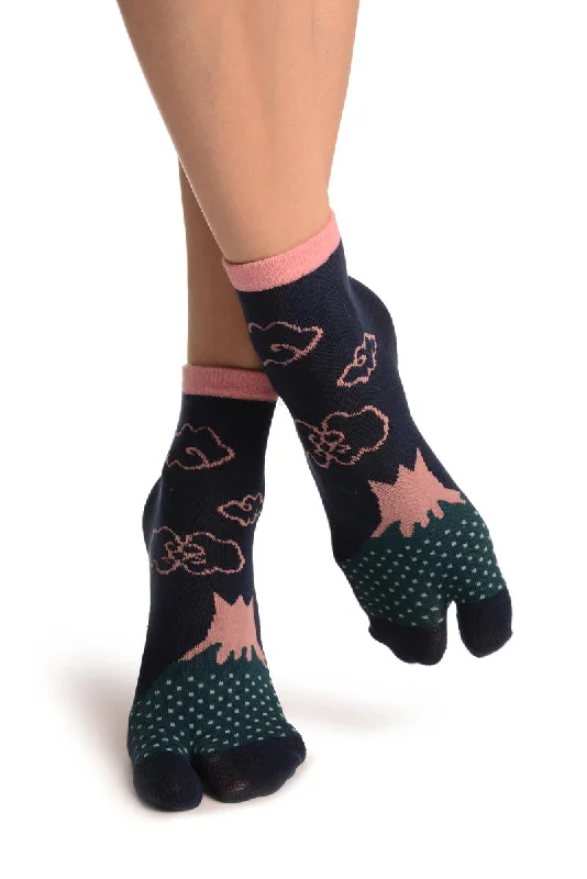 Women's moisture - wicking socks for sportsPink Clouds On Dark Blue Japanese Ankle High Socks