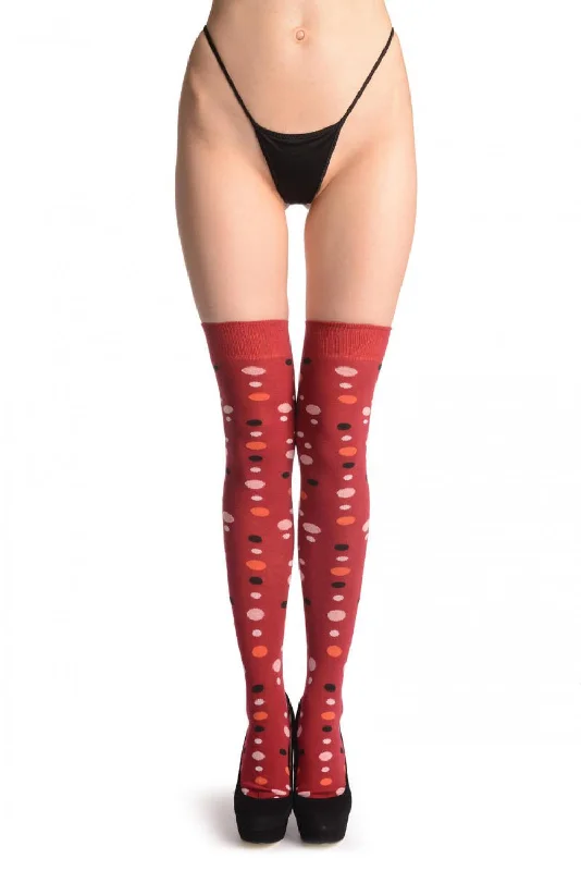Women's cashmere - blend socks for extra softnessPink, Orange & Black Dots On Dark Red Women's cashmere - blend socks for extra softnessPink, Orange & Black Dots On Dark Red