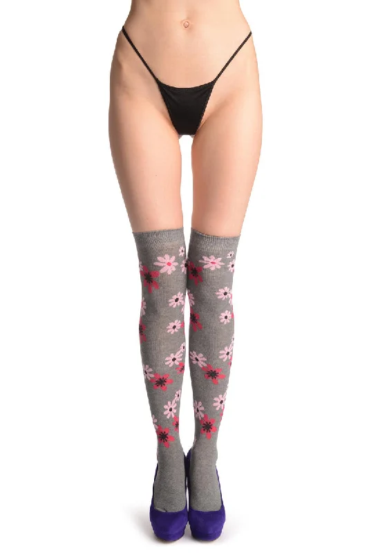 Women's microfiber socks for a lightweight optionPink & Red Flowers On Grey