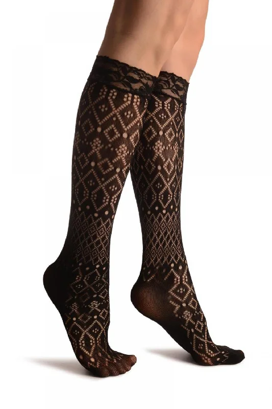 Women's anti - odor socks for long - day freshnessRombs & Diamonds Mix Black Lace Knee High Socks Women's anti - odor socks for long - day freshnessRombs & Diamonds Mix Black Lace Knee High Socks