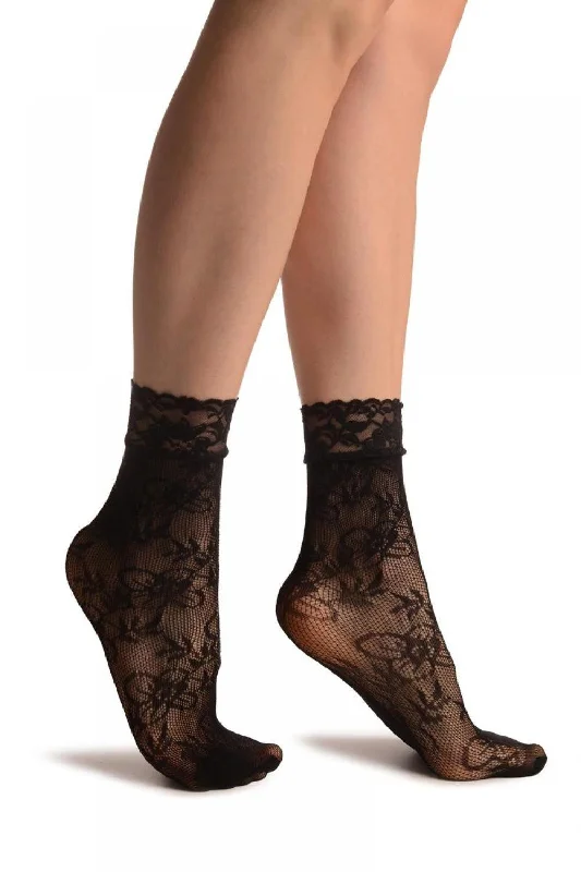 Women's spandex - infused socks for stretchSmall Viola Flowers Black Lace Socks Ankle High Women's spandex - infused socks for stretchSmall Viola Flowers Black Lace Socks Ankle High