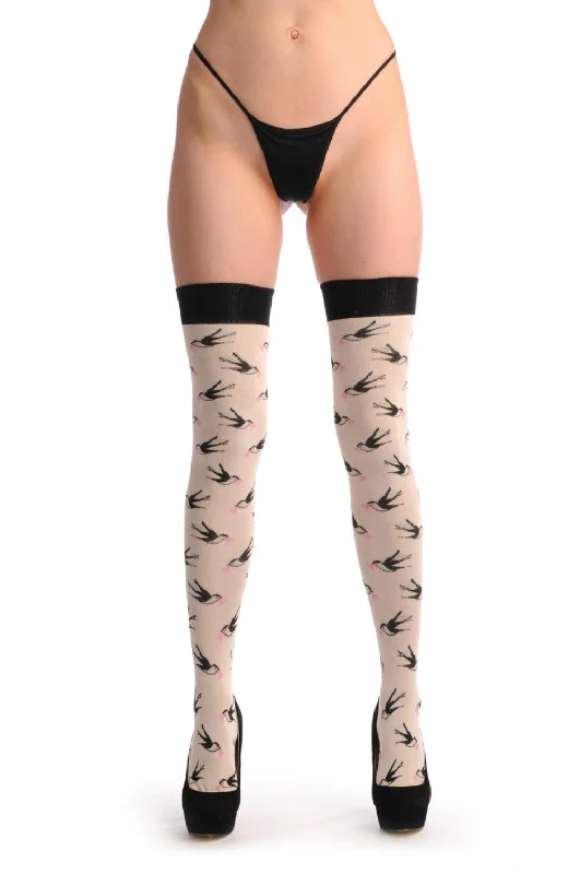 Women's adjustable - fit socks for a customized feelSoft Cream With Birds & Pink Hearts Women's adjustable - fit socks for a customized feelSoft Cream With Birds & Pink Hearts