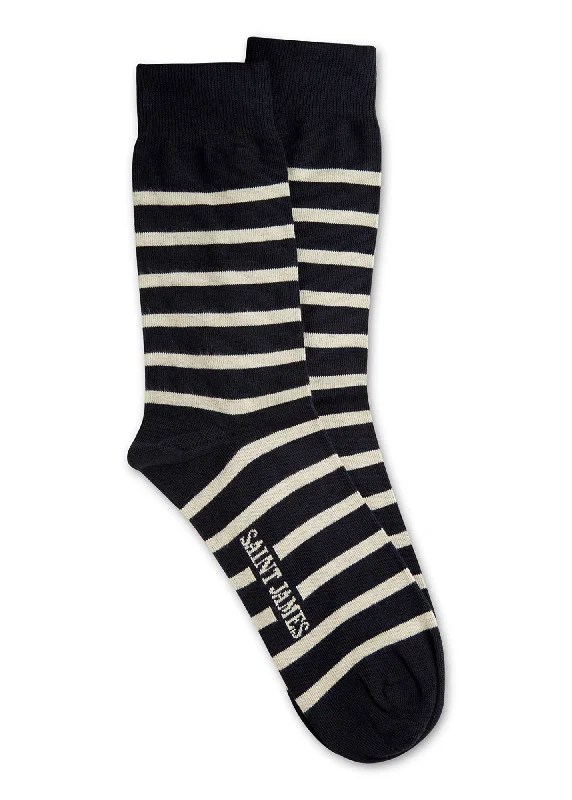Women's cable - knit ankle socks for a cozy styleStriped socks - in cotton jersey (MARINE/ECRU) Women's cable - knit ankle socks for a cozy styleStriped socks - in cotton jersey (MARINE/ECRU)