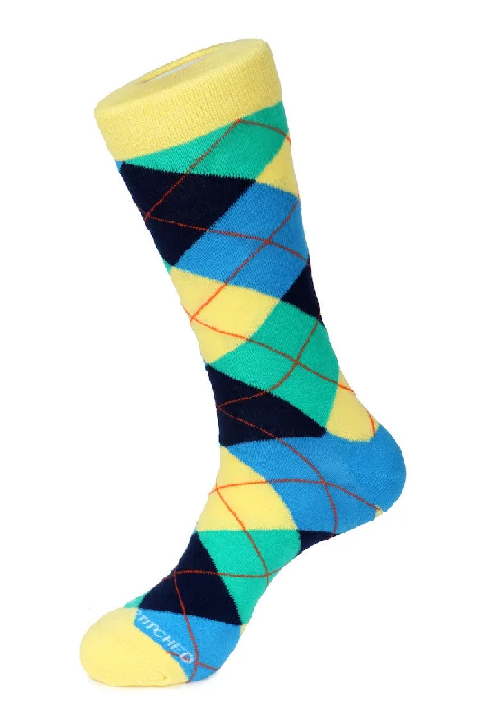 Women's spandex - infused socks for stretchBanana Cream Blues Argyle Sock