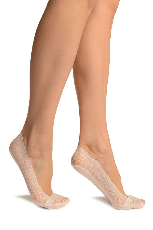 Women's ribbed knee - high socks for a classic lookWhite Floral Micro Mesh With Silicon Grip & Cotton Sole Footsies Women's ribbed knee - high socks for a classic lookWhite Floral Micro Mesh With Silicon Grip & Cotton Sole Footsies
