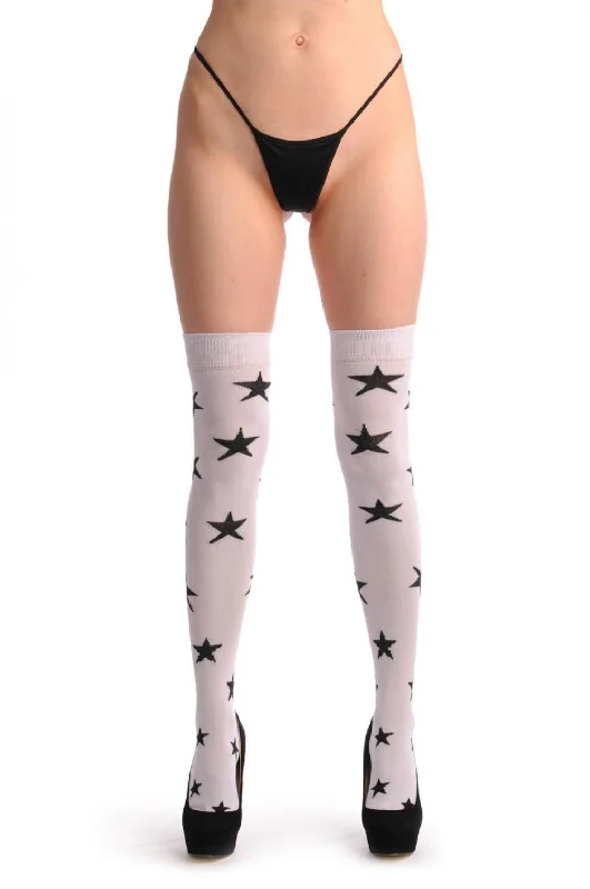 Women's knee - high socks with lace trimWhite With Medium Black Starts