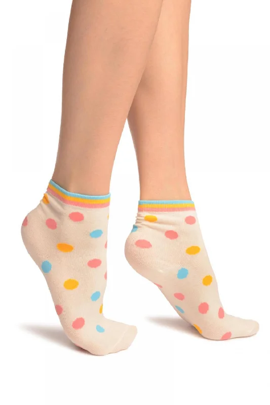 Women's adjustable - fit socks for a customized feelWhite With Rainbow Polka Dot Ankle High Socks Women's adjustable - fit socks for a customized feelWhite With Rainbow Polka Dot Ankle High Socks