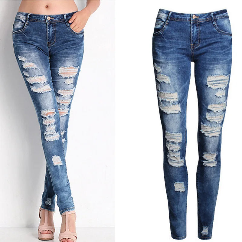 Women's silk evening pants Stretch women jeans for enhanced mobility and comfort Liva Girl Slim Ripped Denim Blue Jeans for Women