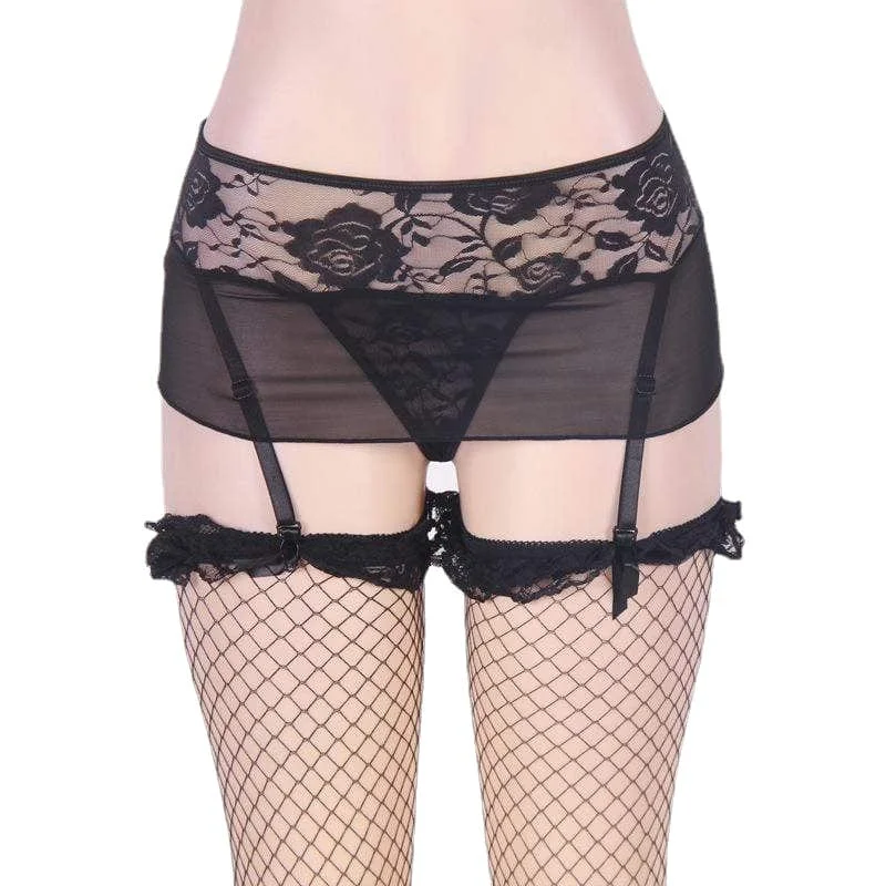 Women's ankle socks with a frilly edgeWomen's Gothic Floral Lace Mesh Underwear
