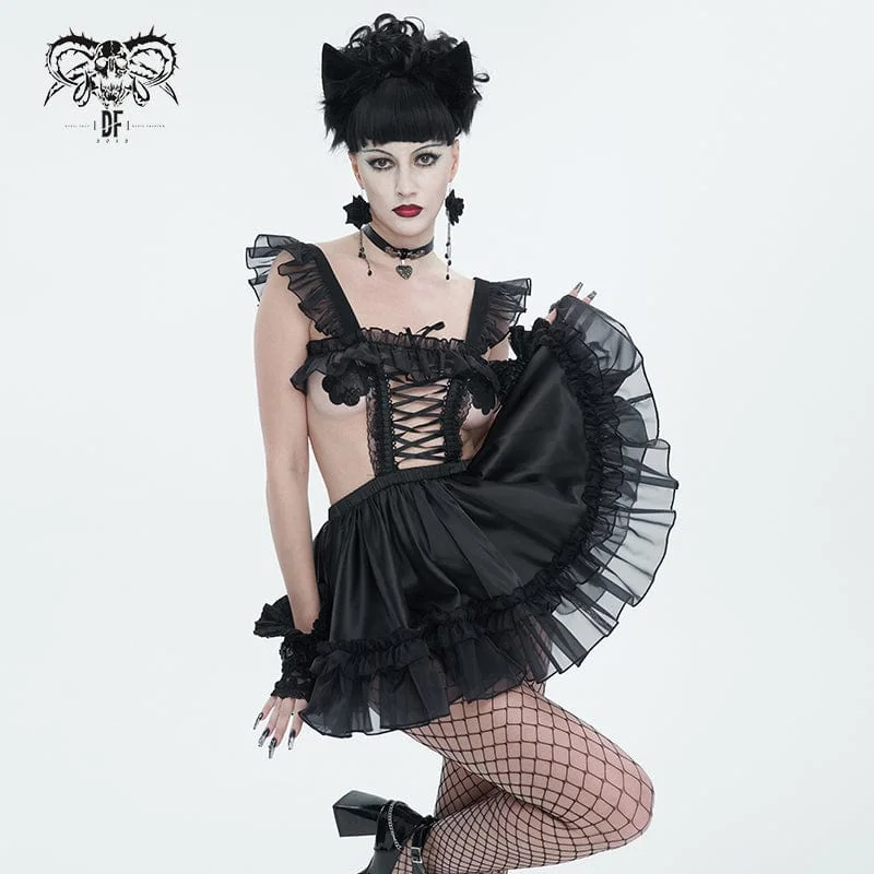 Women's crew socks with a polka - dot printWomen's Gothic Ruffled Lace Splice Dress