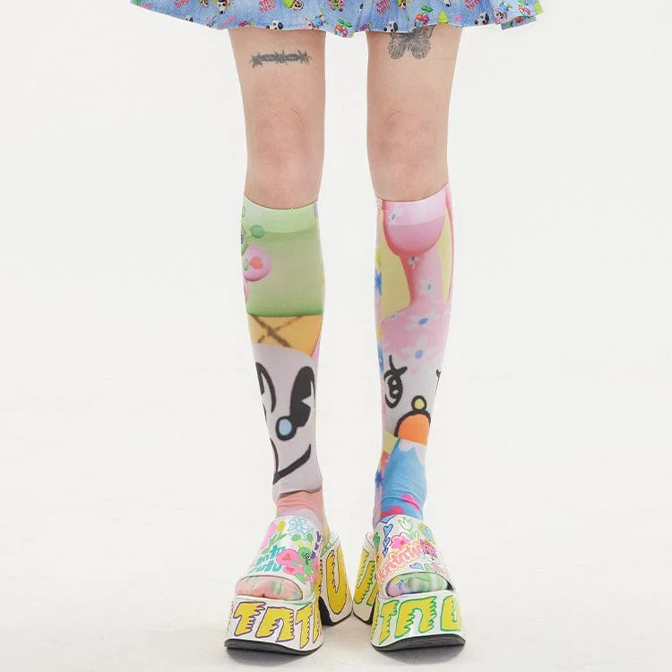 Women's satin - trimmed socks for a touch of eleganceWomen's Pink Kawaii Colorful Asymmetric Printed Socks Women's satin - trimmed socks for a touch of eleganceWomen's Pink Kawaii Colorful Asymmetric Printed Socks